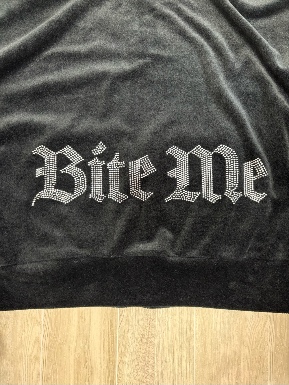 Black 'Bite Me' Bling Velour Zip Hoodie Medium McBling Y2K Style Mall Goth - Picture 6 of 10